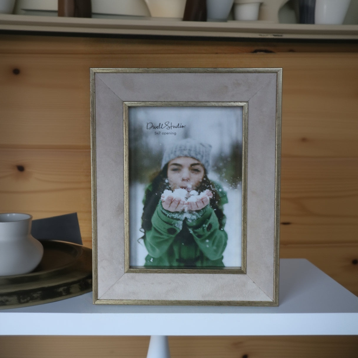 Dwell Studio Velvet Photo Frame 5x7 Gold Trim Beige Picture Frame Home Decor