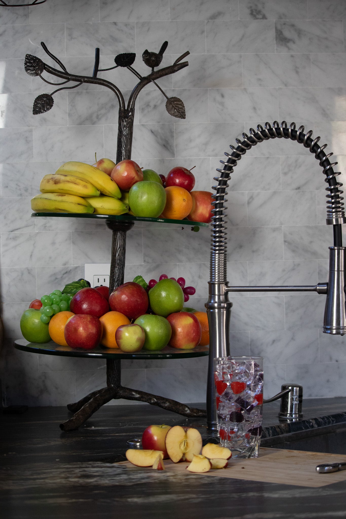 Modern Art Deco Metal Tree Round Two-Tiered Glass Stand