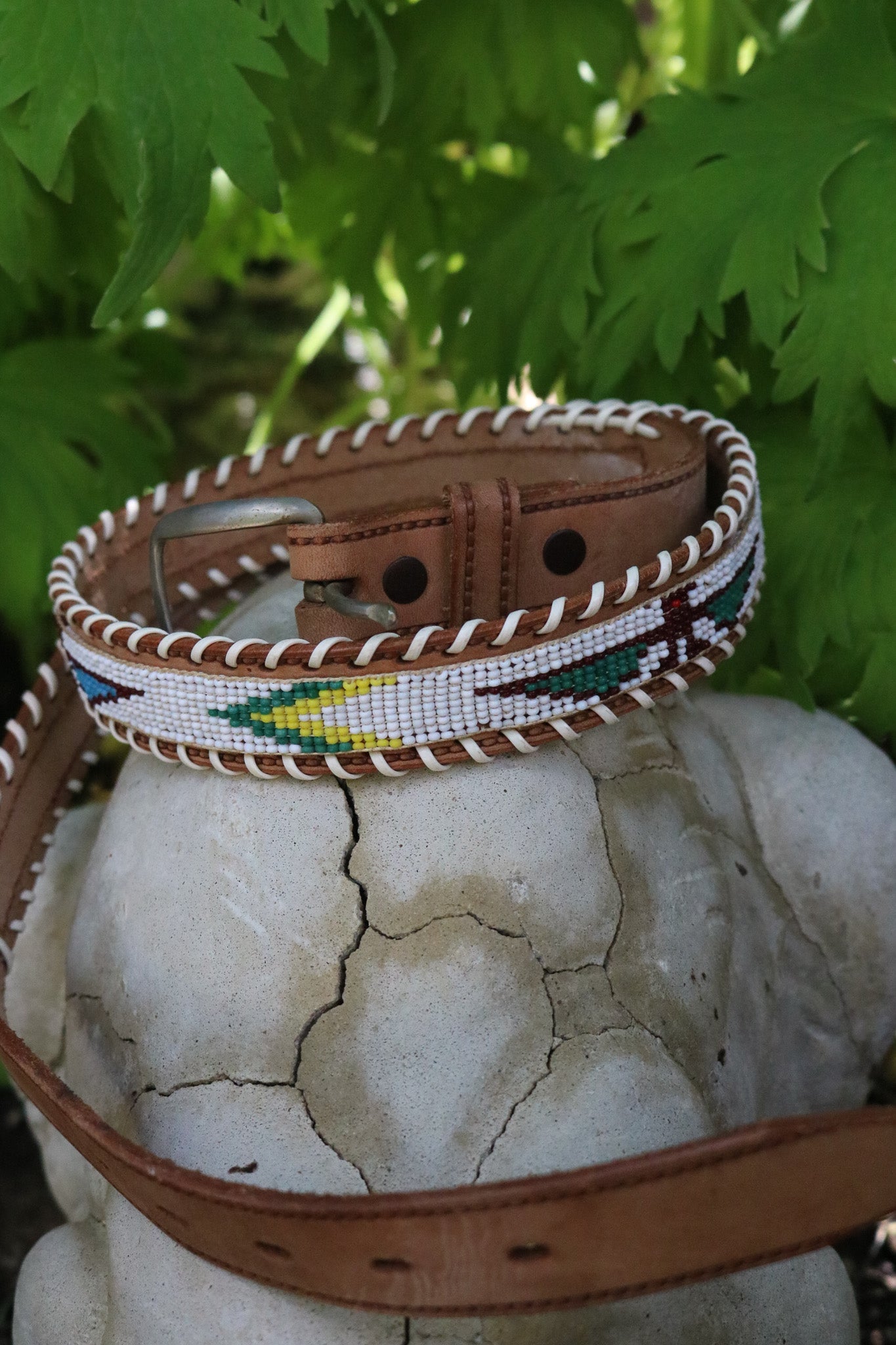 Hand-beaded Cowhide Belt