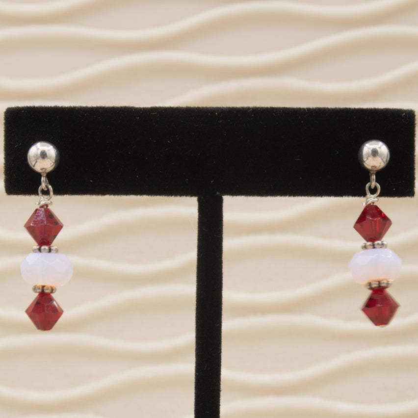 Red Gem with Natural White Bead Earrings