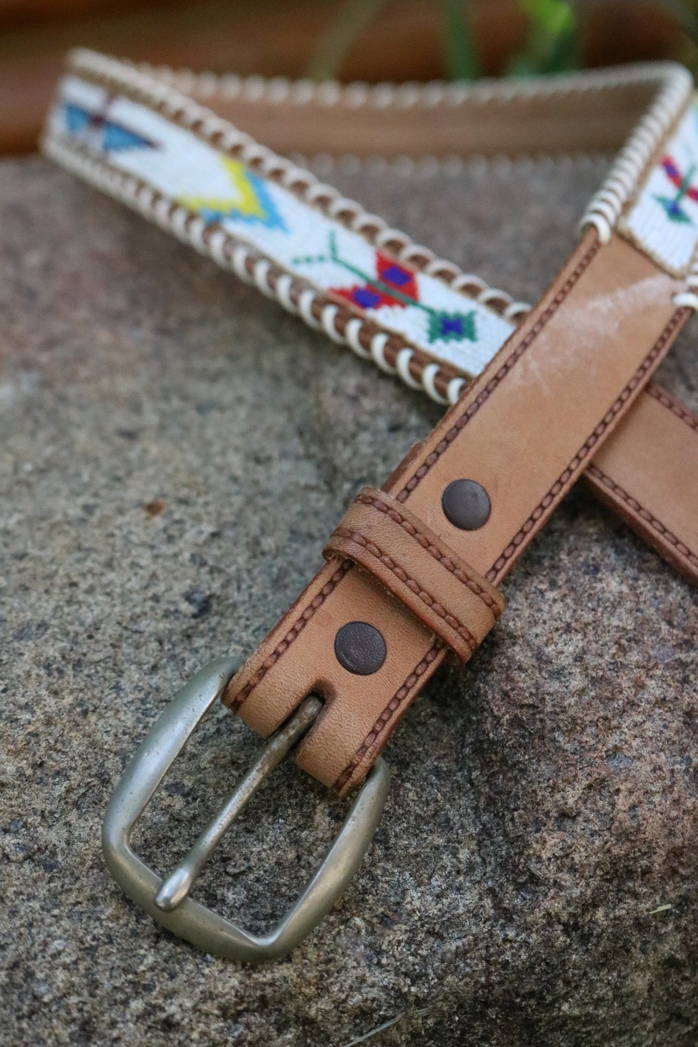 Hand-beaded Cowhide Belt