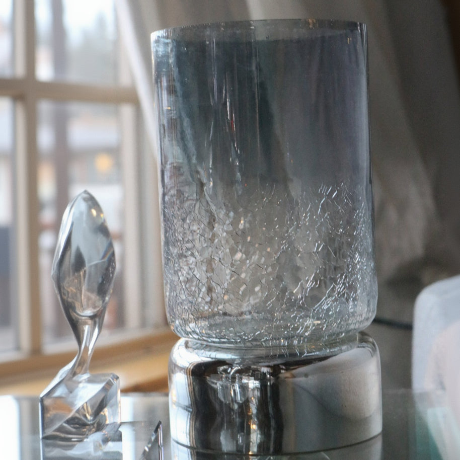 Glass Candle Vase with Silver Base