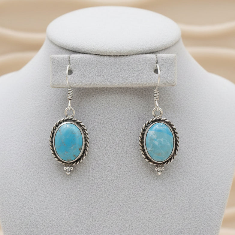 Braided Silver and Natural Larimar Stone Dangle Earrings