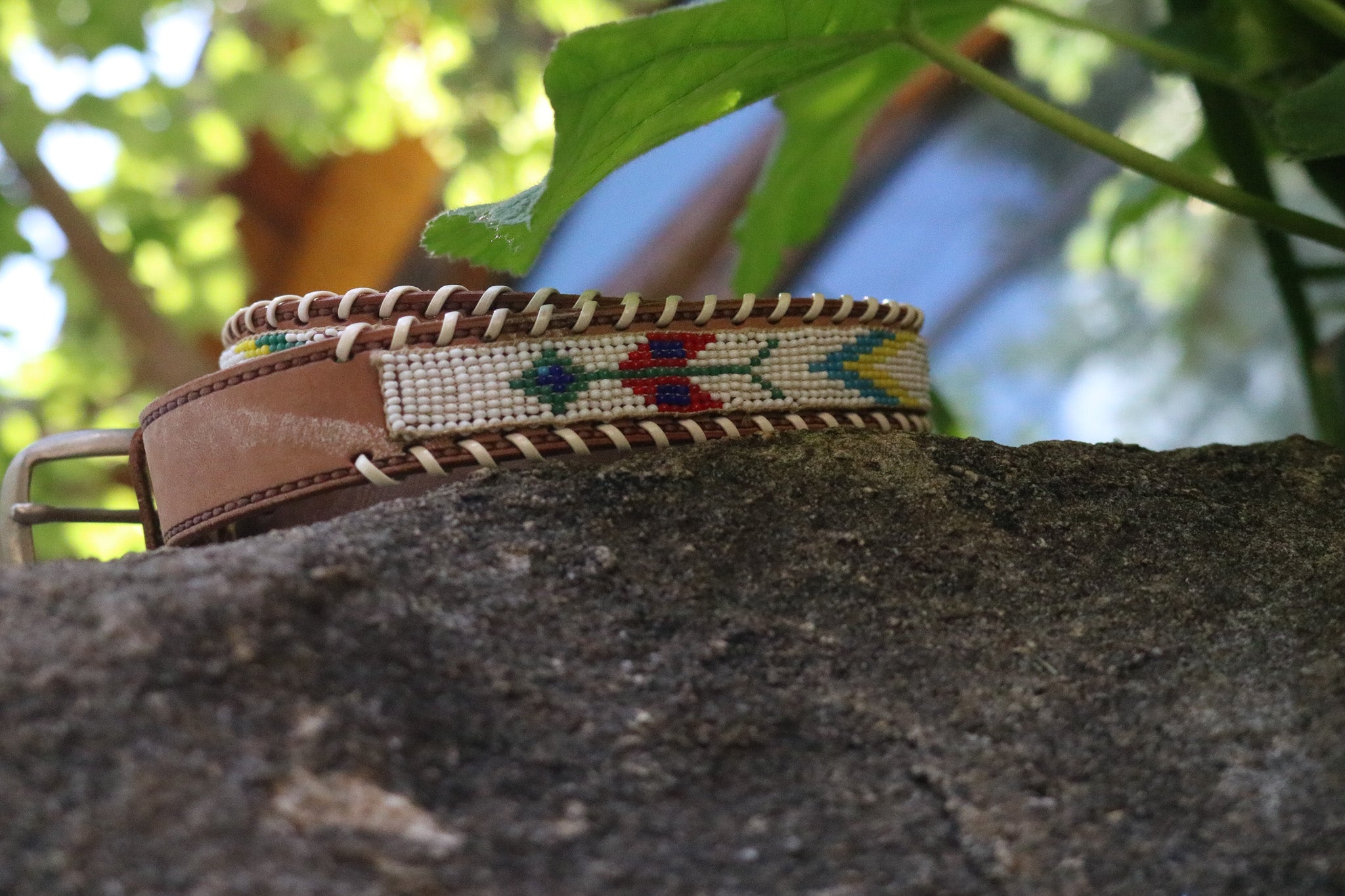 Hand-beaded Cowhide Belt
