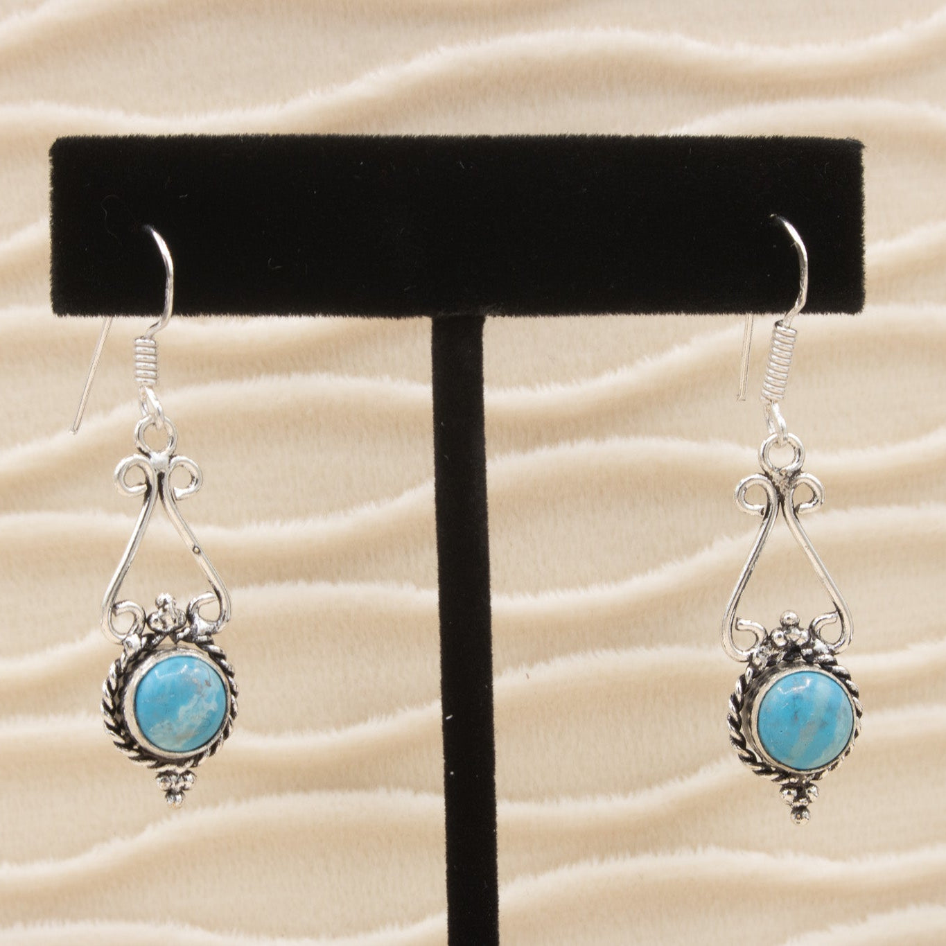 Silver and Circle Larimar Dangle Earrings