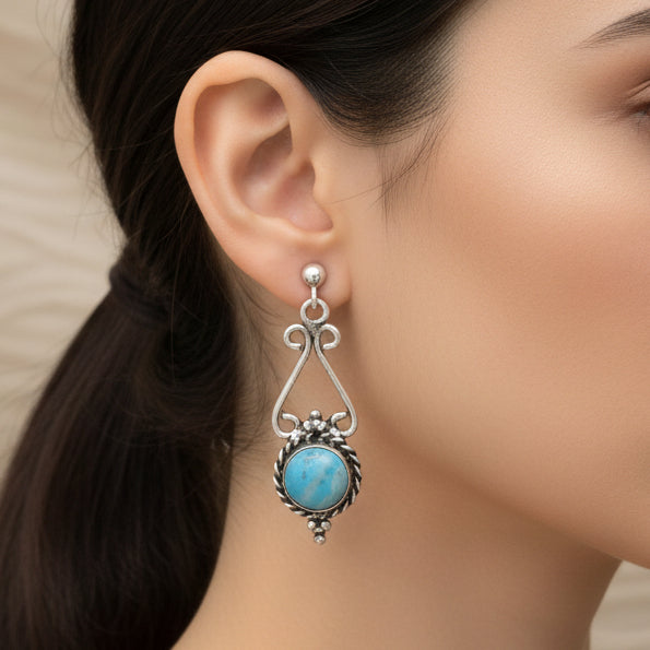 Silver and Circle Larimar Dangle Earrings