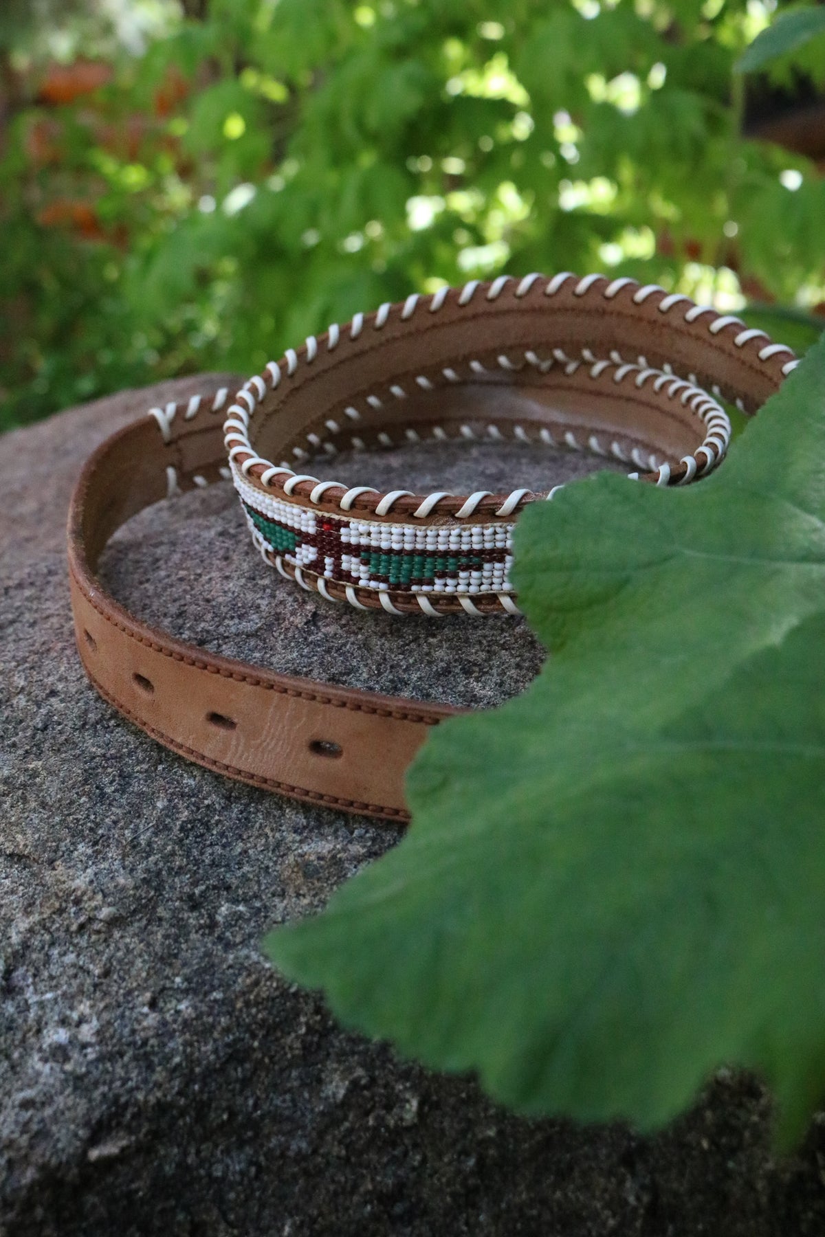 Hand-beaded Cowhide Belt