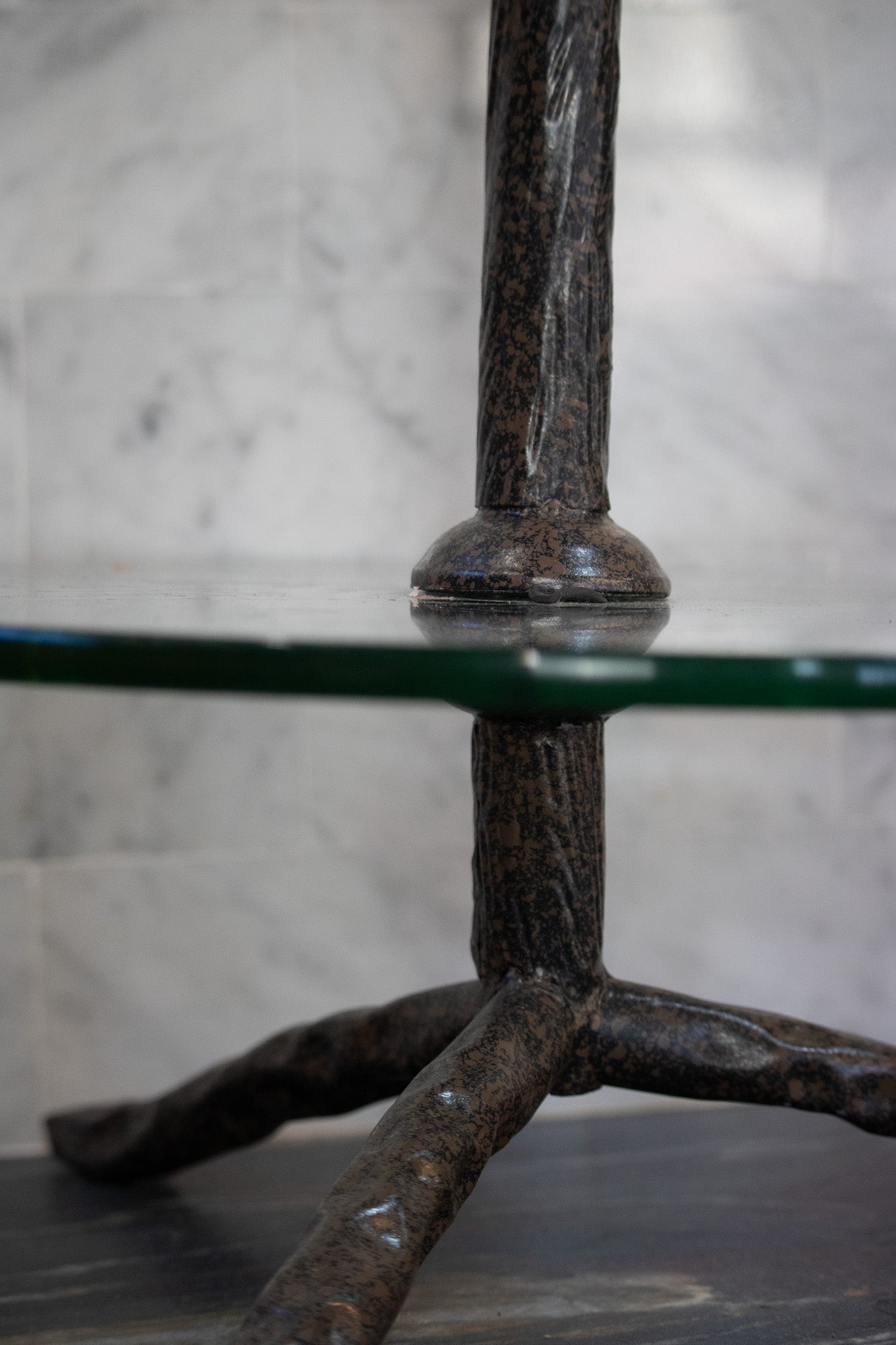 Modern Art Deco Metal Tree Round Two-Tiered Glass Stand