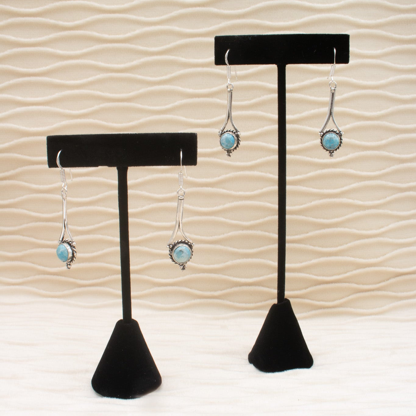 Twisted Silver Larimar Stone Dangle Earrings