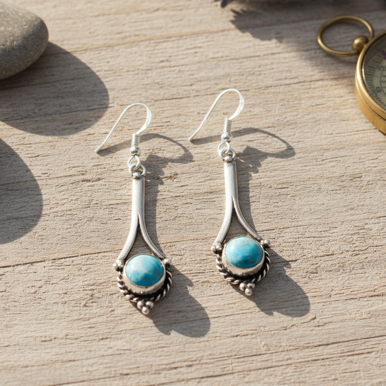 Twisted Silver Larimar Stone Dangle Earrings
