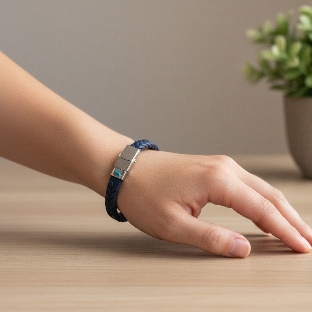 Black and Navy-Blue diamond Tuck Leather Bracelet