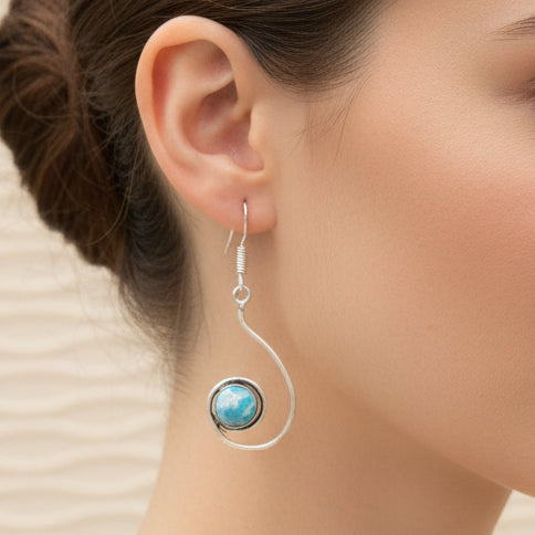 Larimar Stone Twisted Silver Dangle Earrings