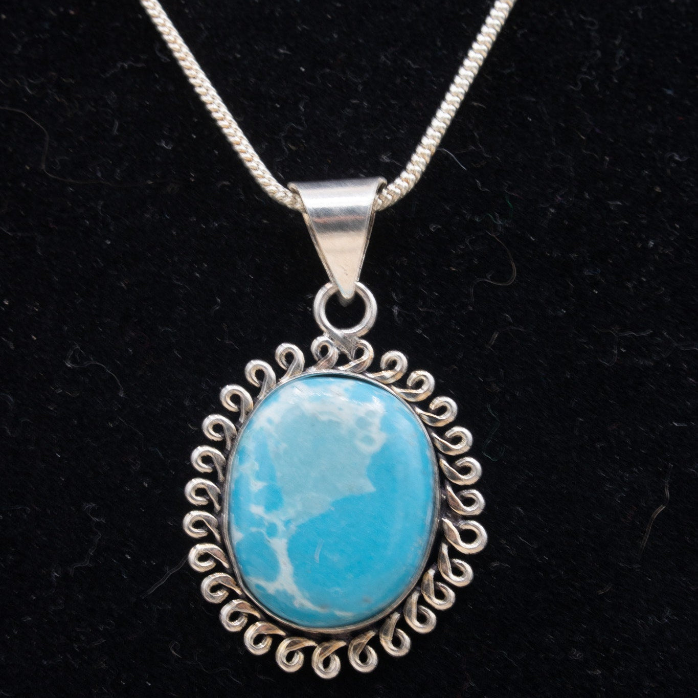 Twisted Sterling Silver Frame with Oval Larimar Stone Necklace