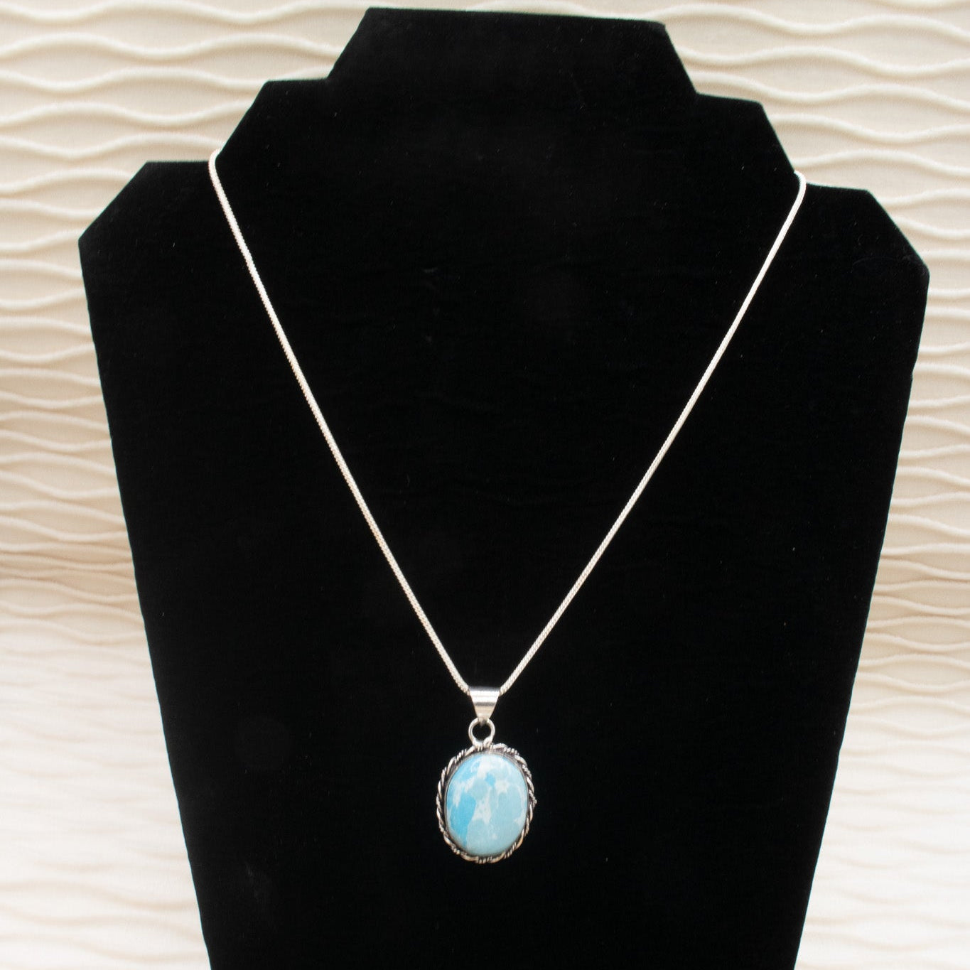 Twisted Sterling Silver Frame with Oval Larimar Stone Necklace