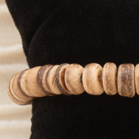 Brown Wooden Bead Stretchy Bracelet