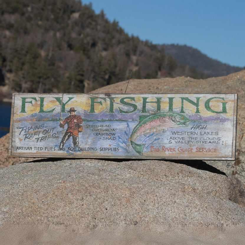 Vintage "Fly Fishing Adventure" Big River Guide Service Decorative Wooden Sign 9"x32"