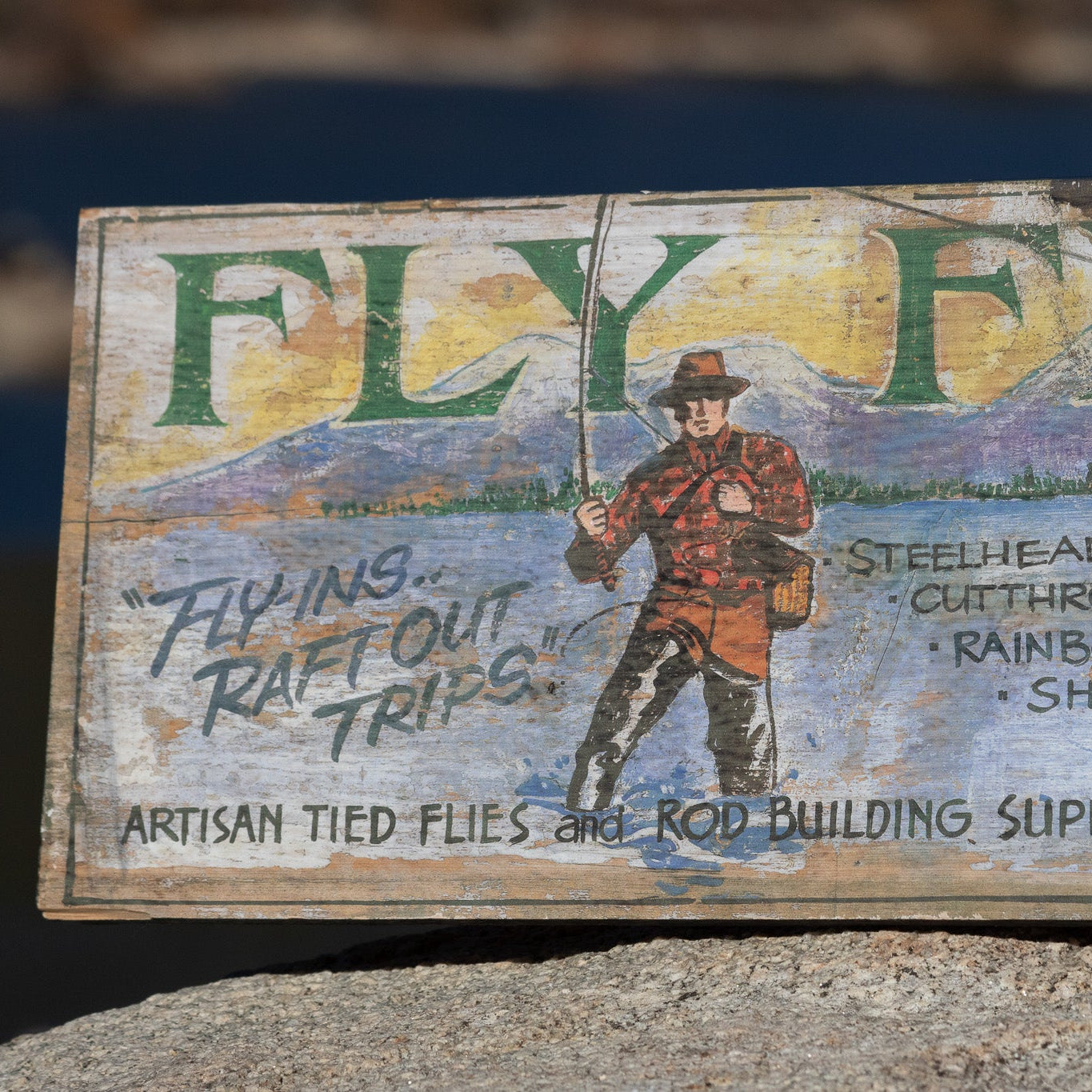 Vintage "Fly Fishing Adventure" Big River Guide Service Decorative Wooden Sign 9"x32"