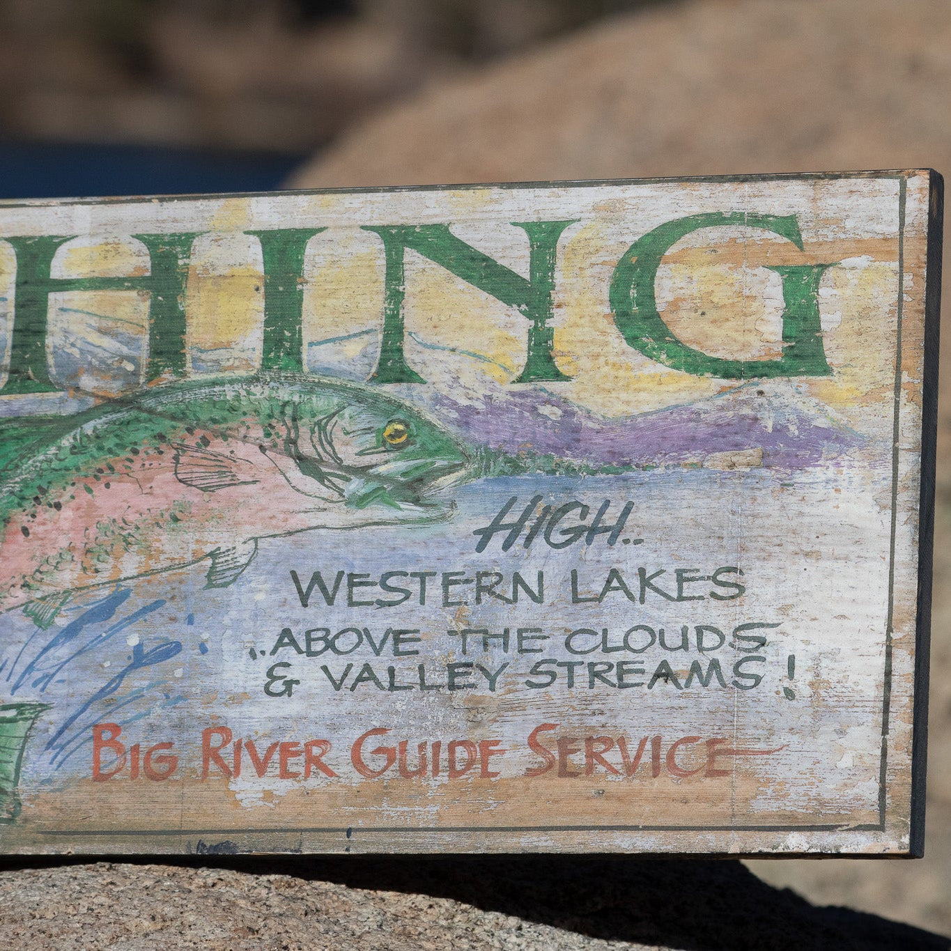 Vintage "Fly Fishing Adventure" Big River Guide Service Decorative Wooden Sign 9"x32"