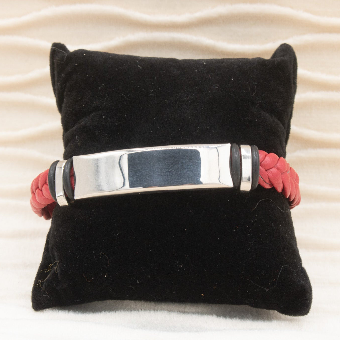 Red Leather Braided Bracelet with Stainless Steel Charm