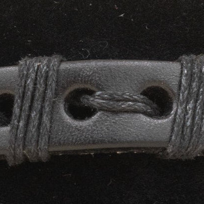 Black Leather Woven Leather and Cord Adjustable Bracelet