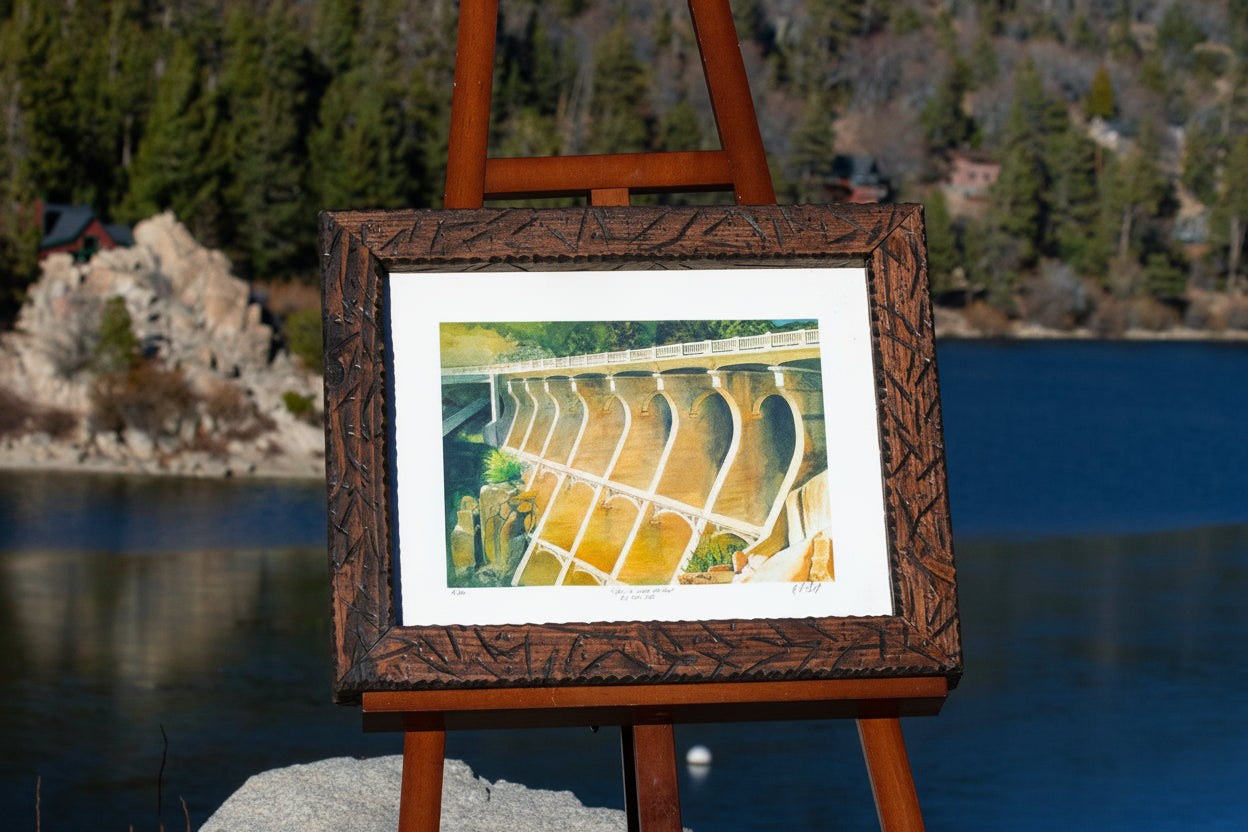 R.T. Todd “She’s A Grand Old Dam” Framed Big Bear Lake Art – Vintage Watercolor Print 24x20