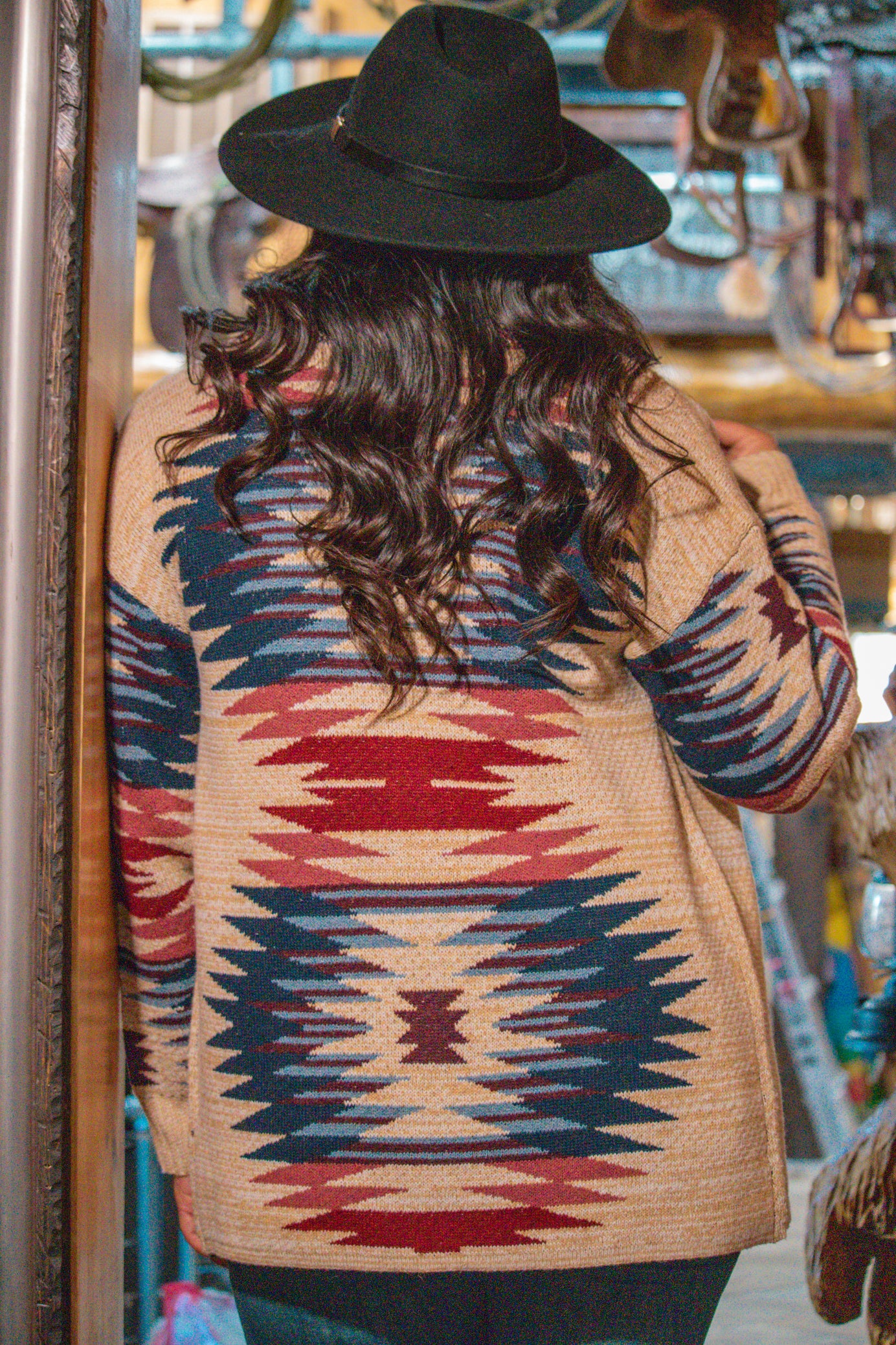 Anne French Aztec Print Cardigan Sweater Multi Color Southwestern Open Front Size M New