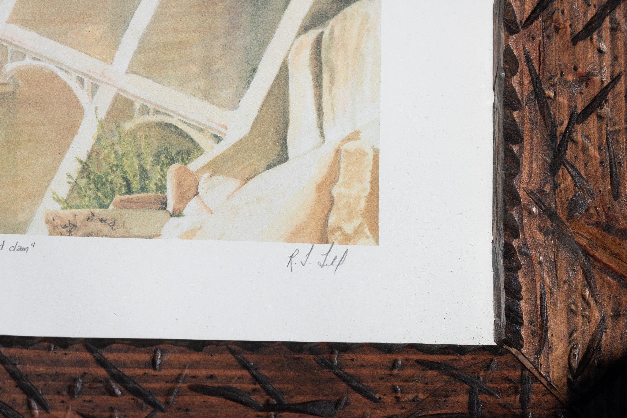 R.T. Todd “She’s A Grand Old Dam” Framed Big Bear Lake Art – Vintage Watercolor Print 24x20