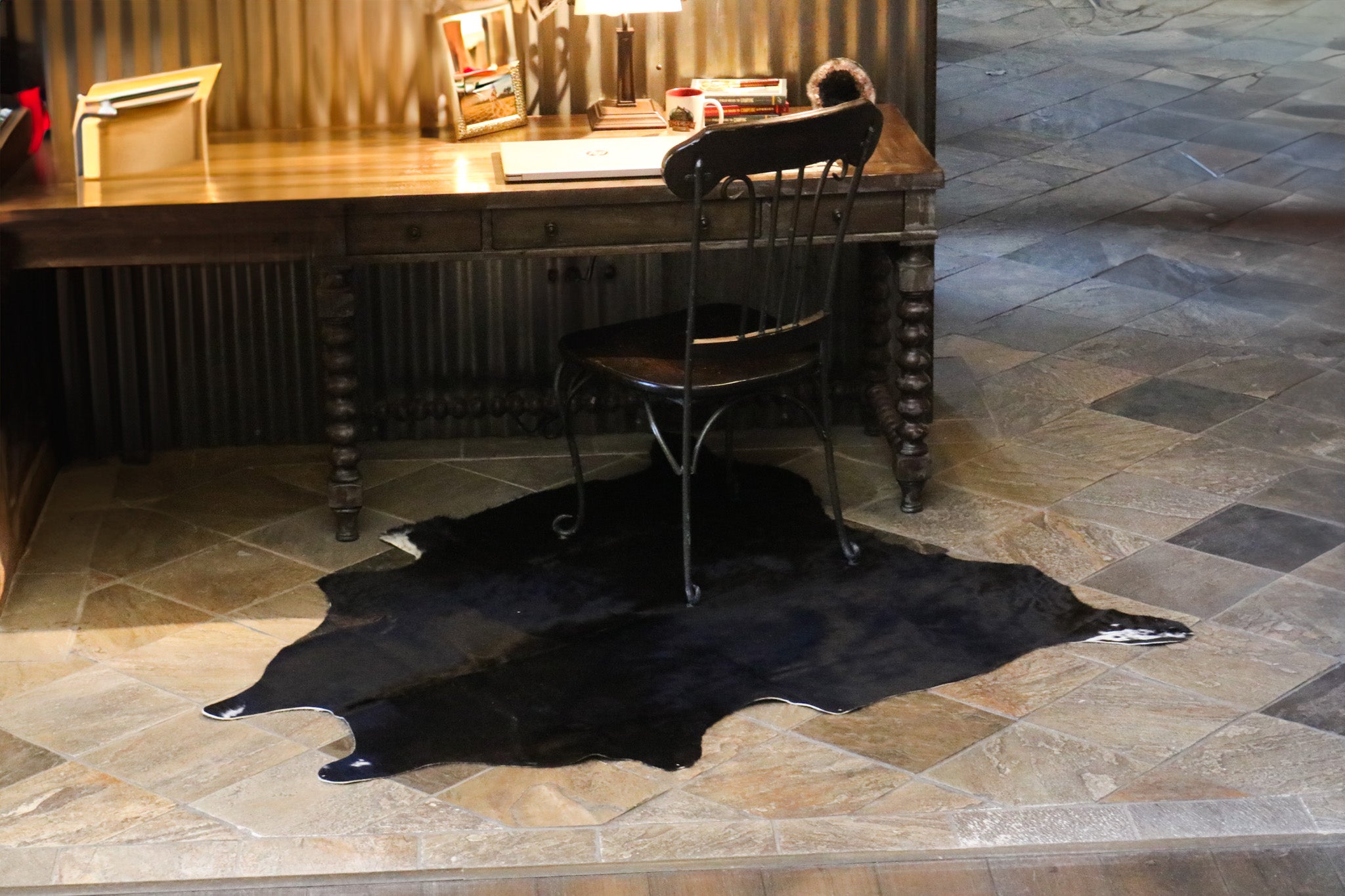 Unique Black Cowhide Rug Handmade in Argentina