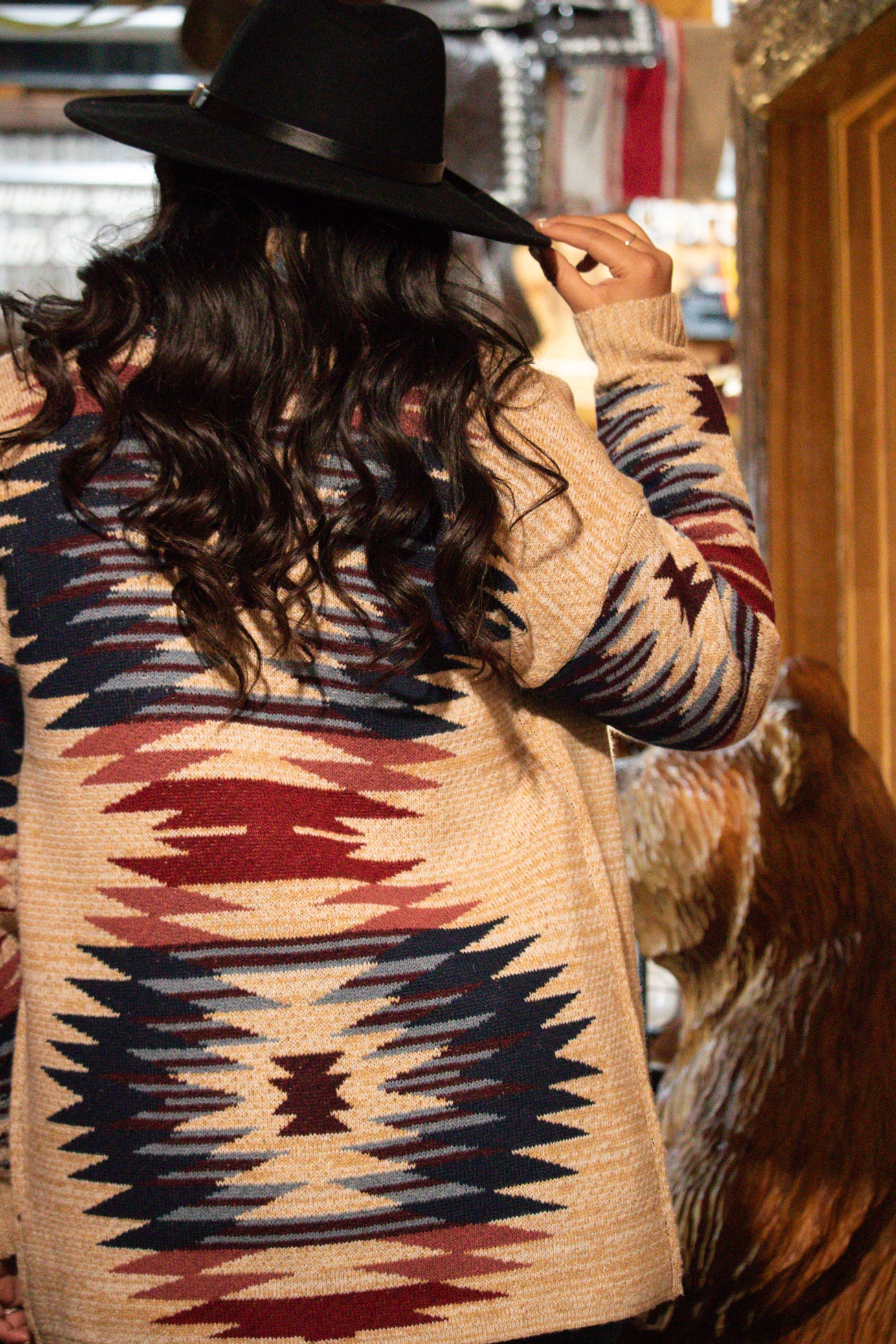 Anne French Aztec Print Cardigan Sweater Multi Color Southwestern Open Front Size M New