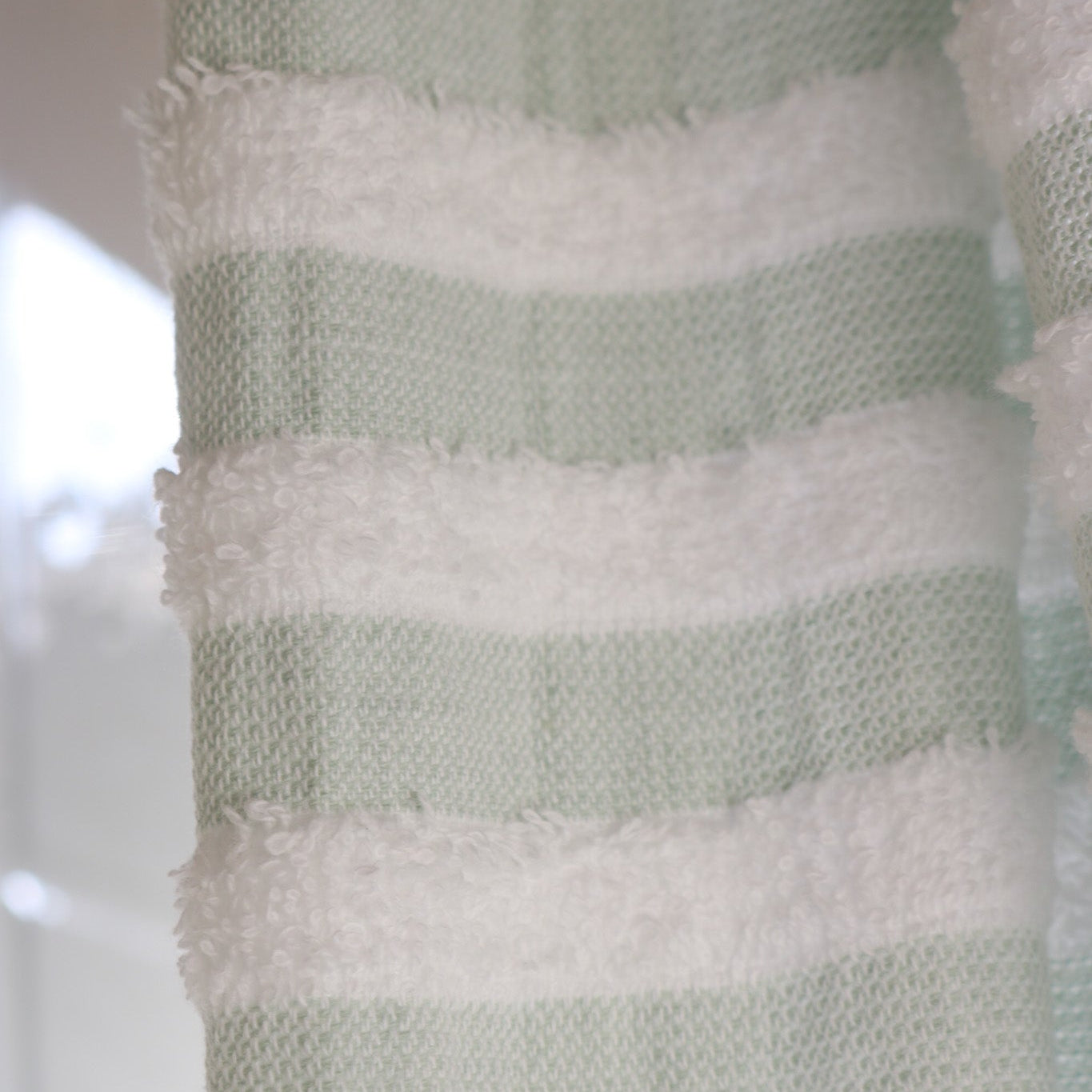 UGG Shower Curtain White with Seafoam Green Stripes