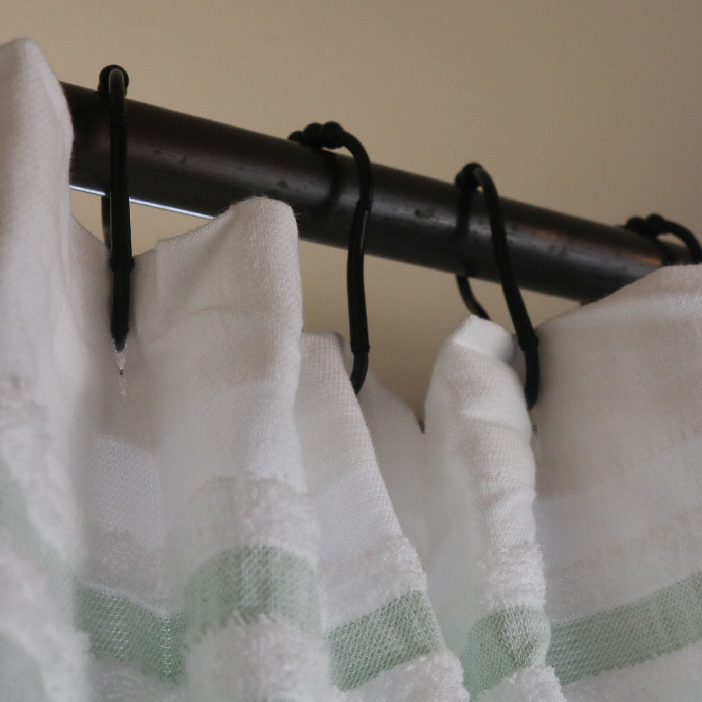 UGG Shower Curtain White with Seafoam Green Stripes