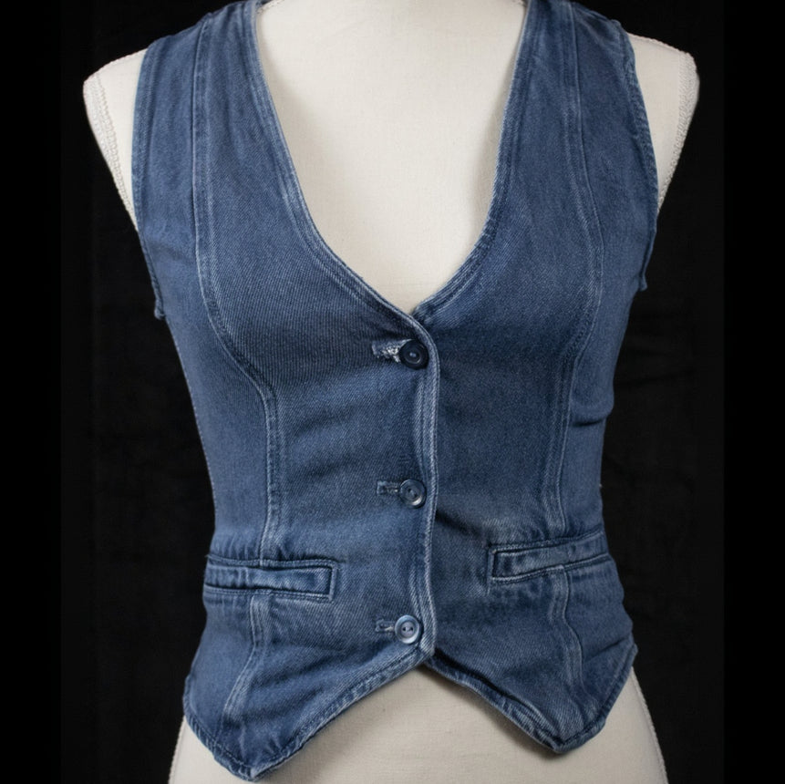 Young Fabulous & Broke Extra Small Denim Button-Up Vest Top
