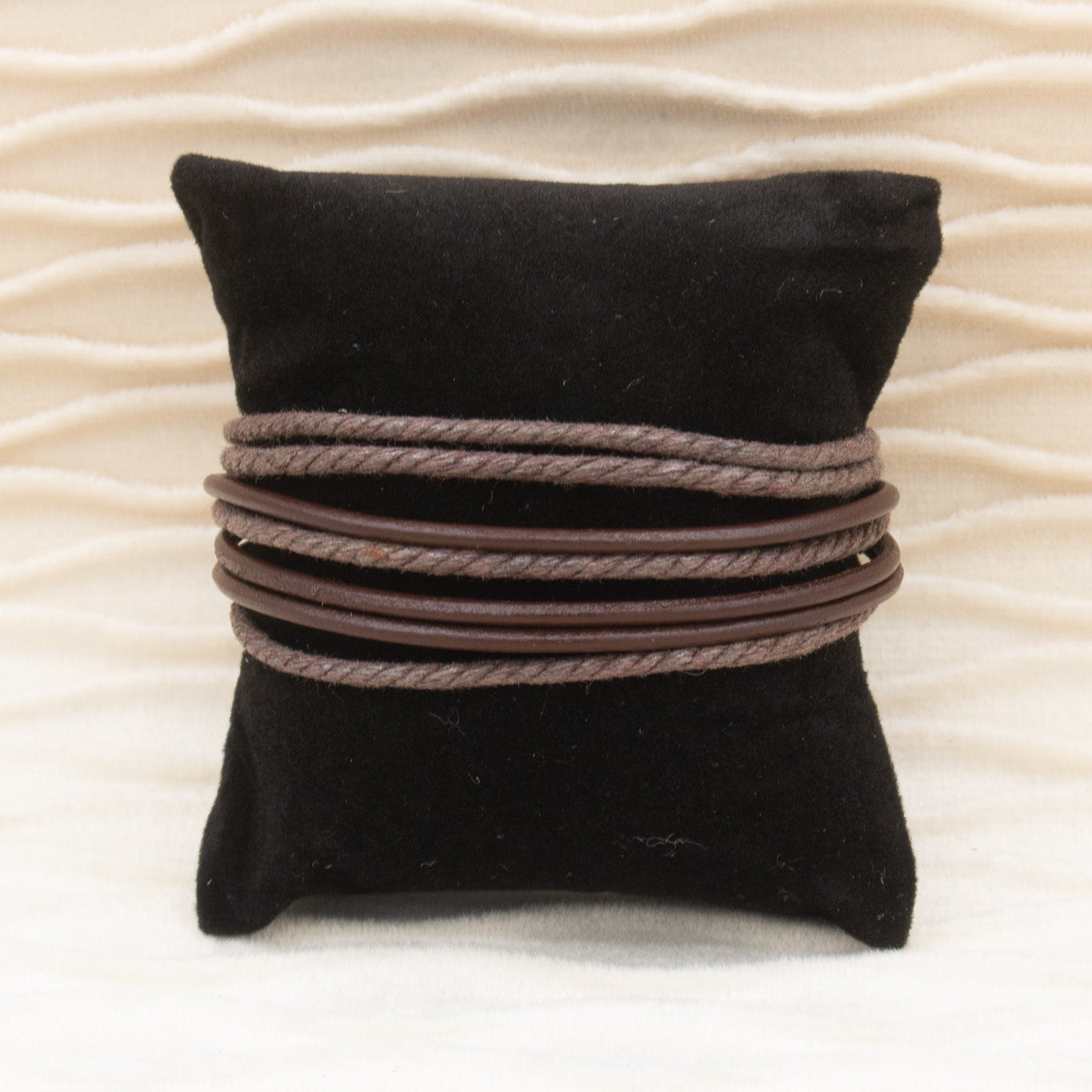 Brown Leather and Jute Cord Multi Strap Adjustable Bracelet