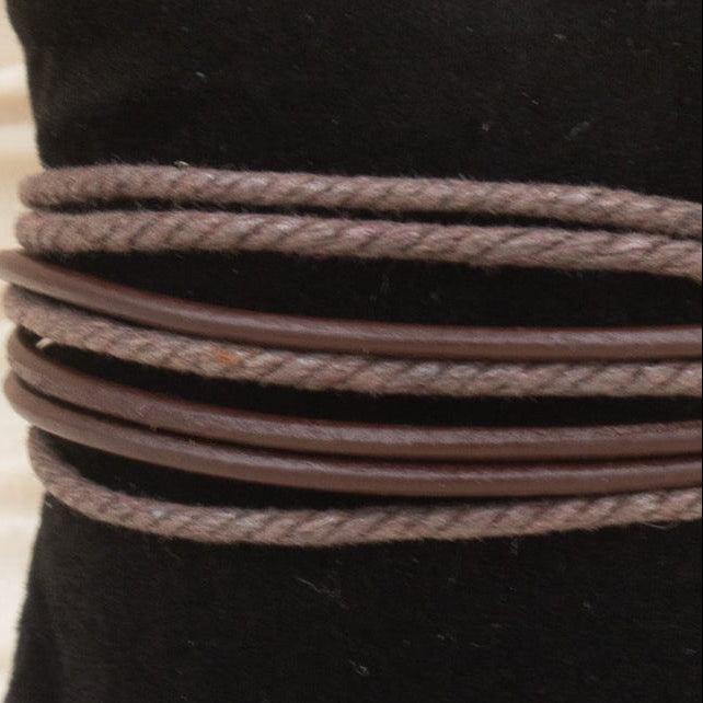 Brown Leather and Jute Cord Multi Strap Adjustable Bracelet