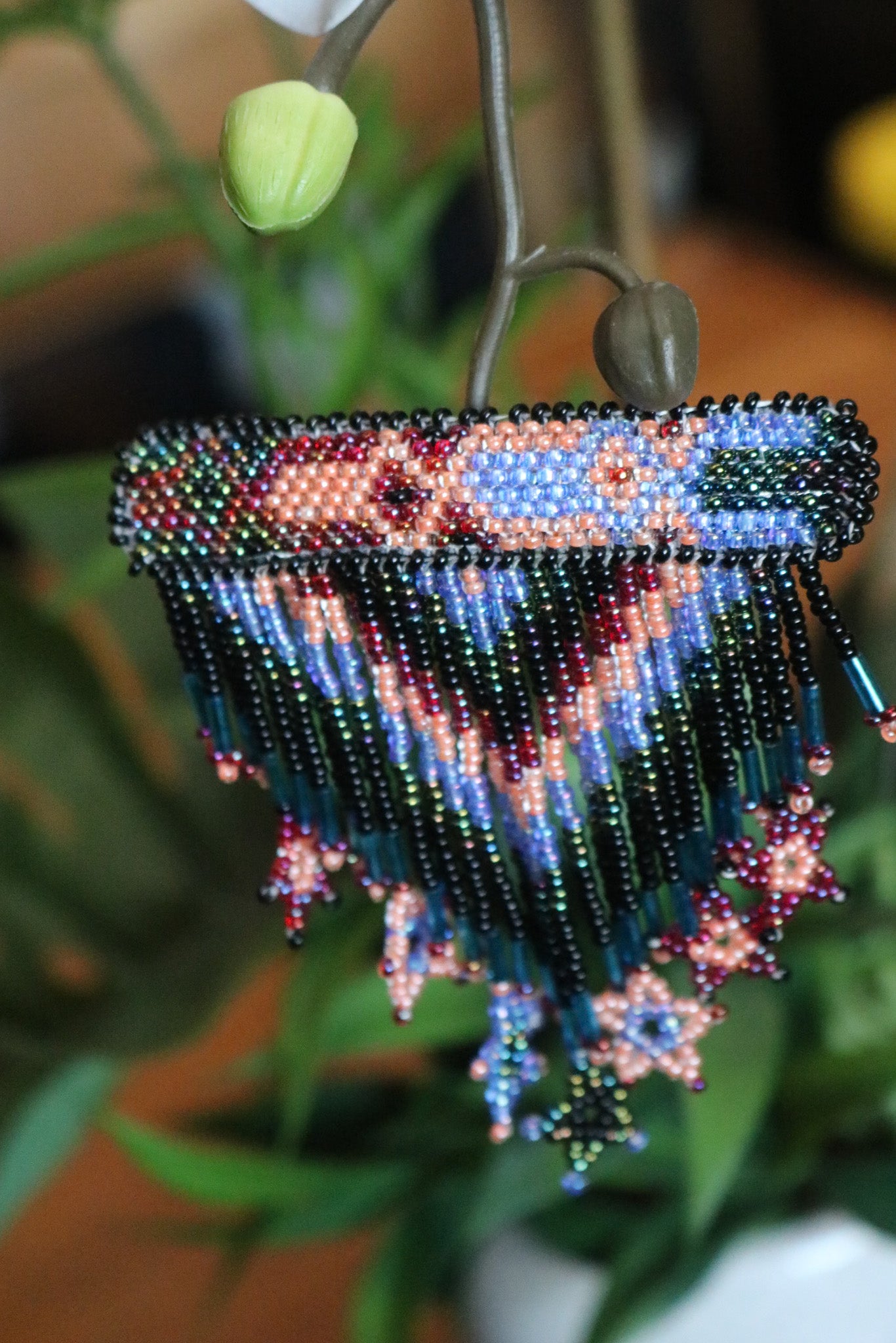 Vintage 1990's Beaded Aztec Print Star Hair Clip