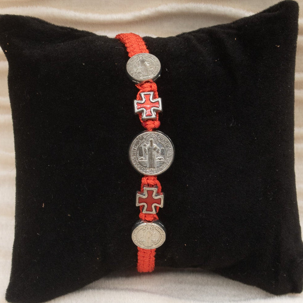 Red Braided Jute Cord with Saint Benedict Medal Bracelet