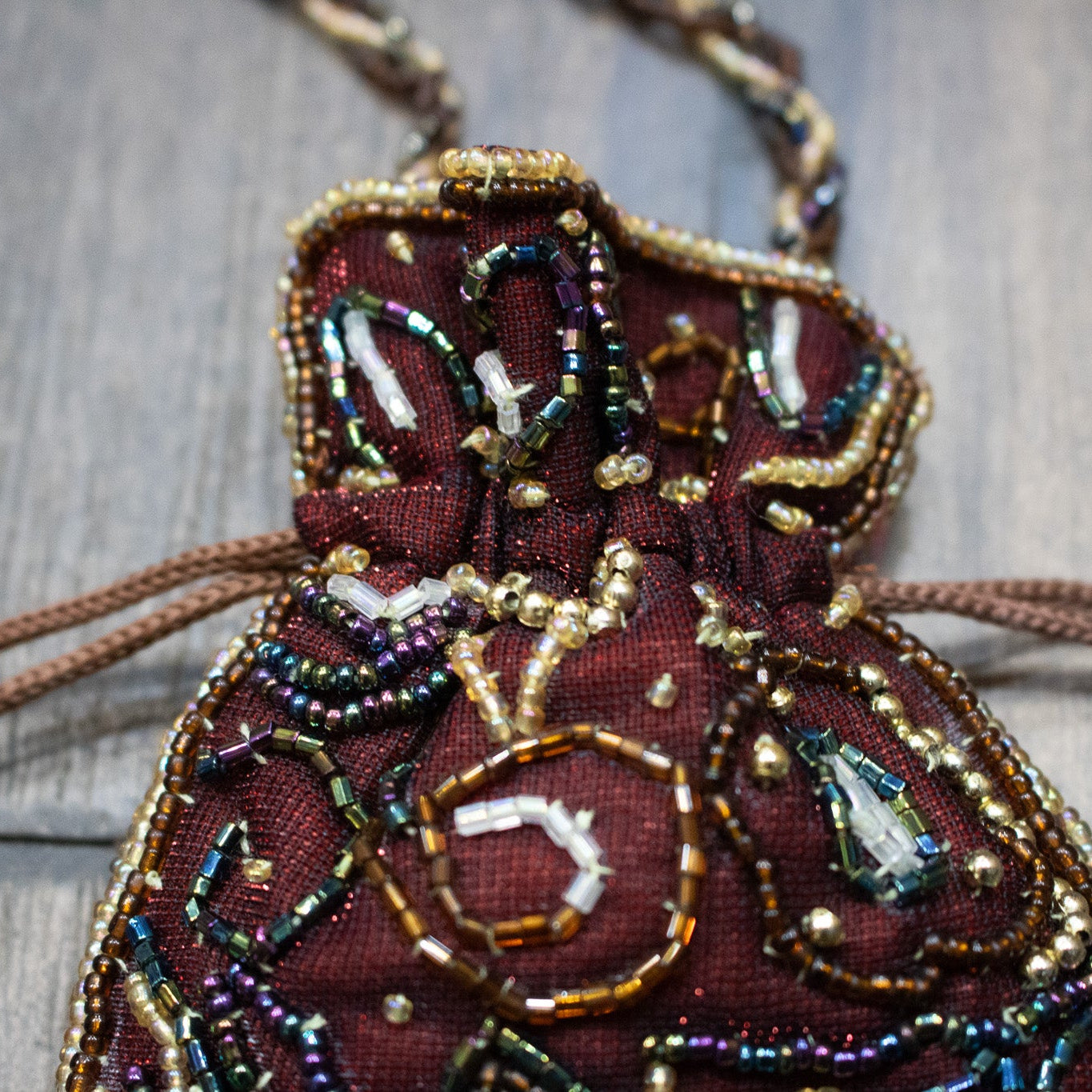 Vintage CJ Seed Bead Drawstring Pouch Purse