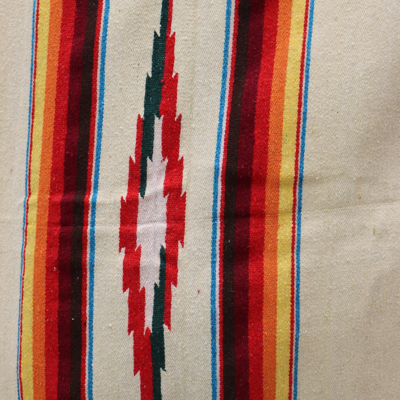 Vintage Saltillo Sarape Wool Blanket Tan Multi-Colored