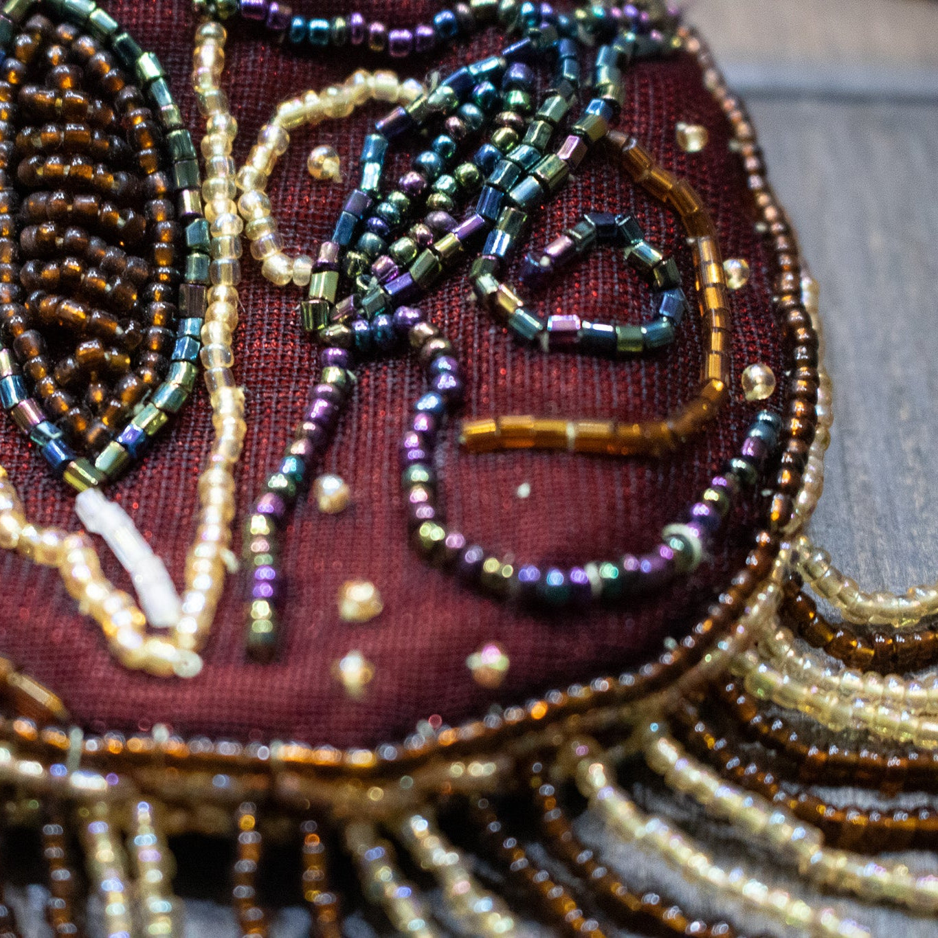 Vintage CJ Seed Bead Drawstring Pouch Purse