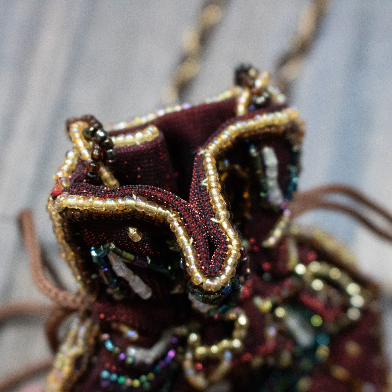 Vintage CJ Seed Bead Drawstring Pouch Purse