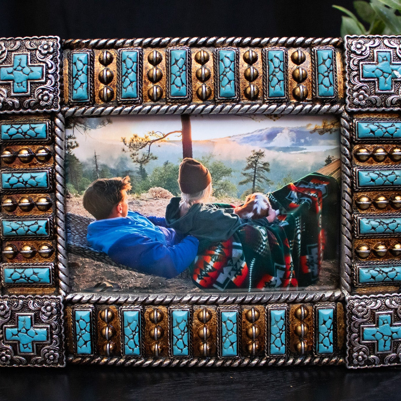 Turquoise Hills Beaded Cross Picture Frame