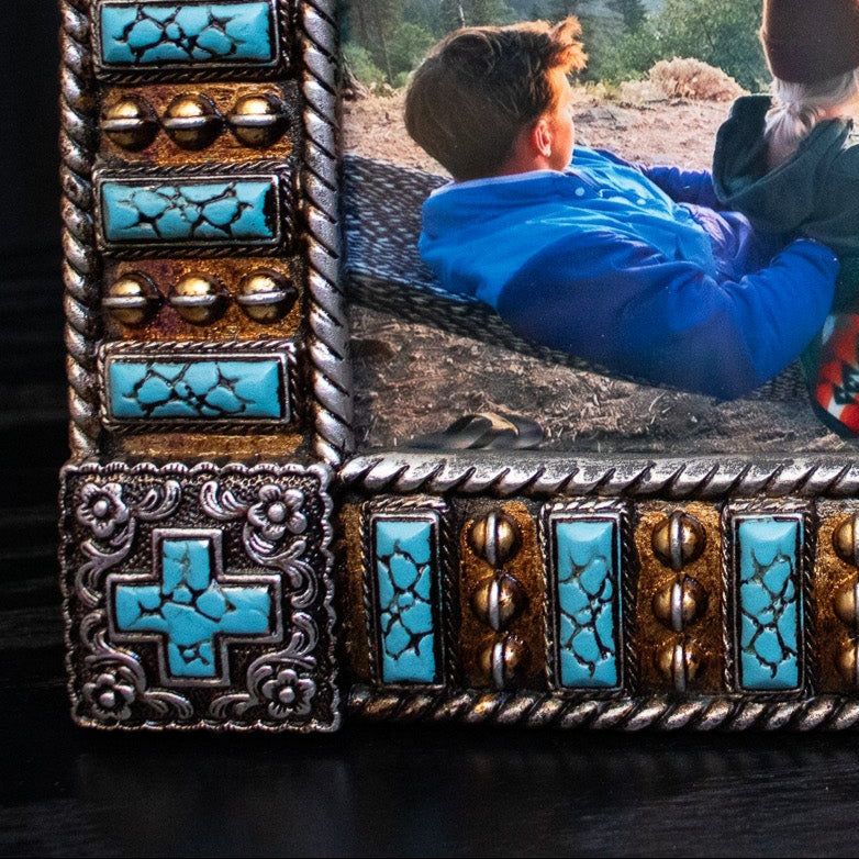 Turquoise Hills Beaded Cross Picture Frame