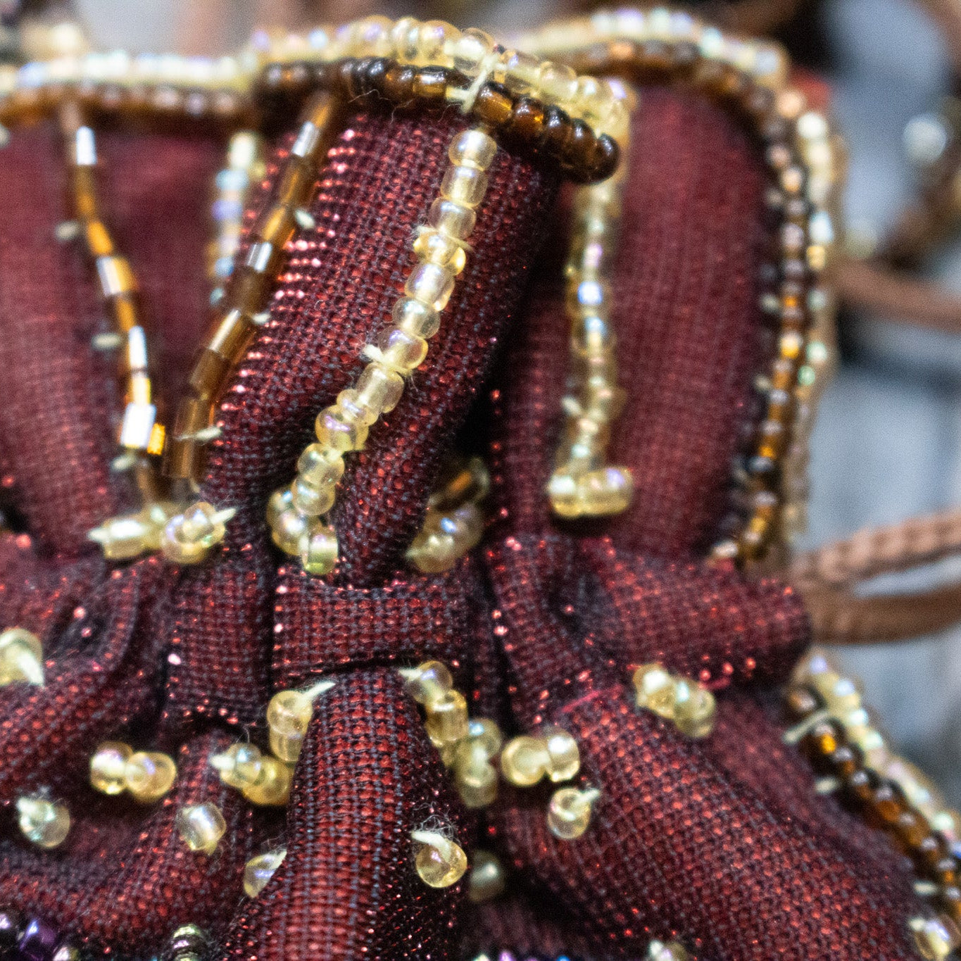 Vintage CJ Seed Bead Drawstring Pouch Purse