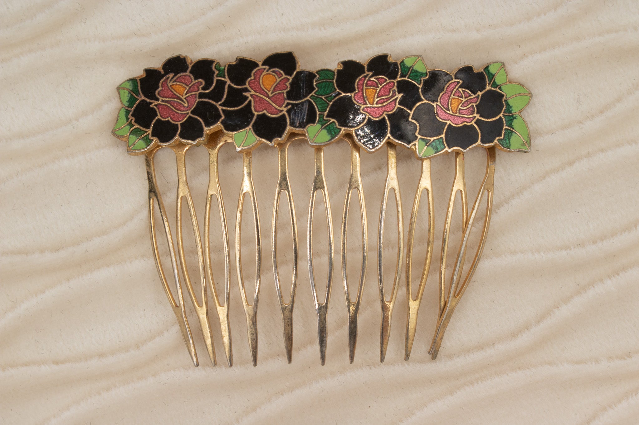 Vintage 90 Cloisonné Metal Hair Comb Clip