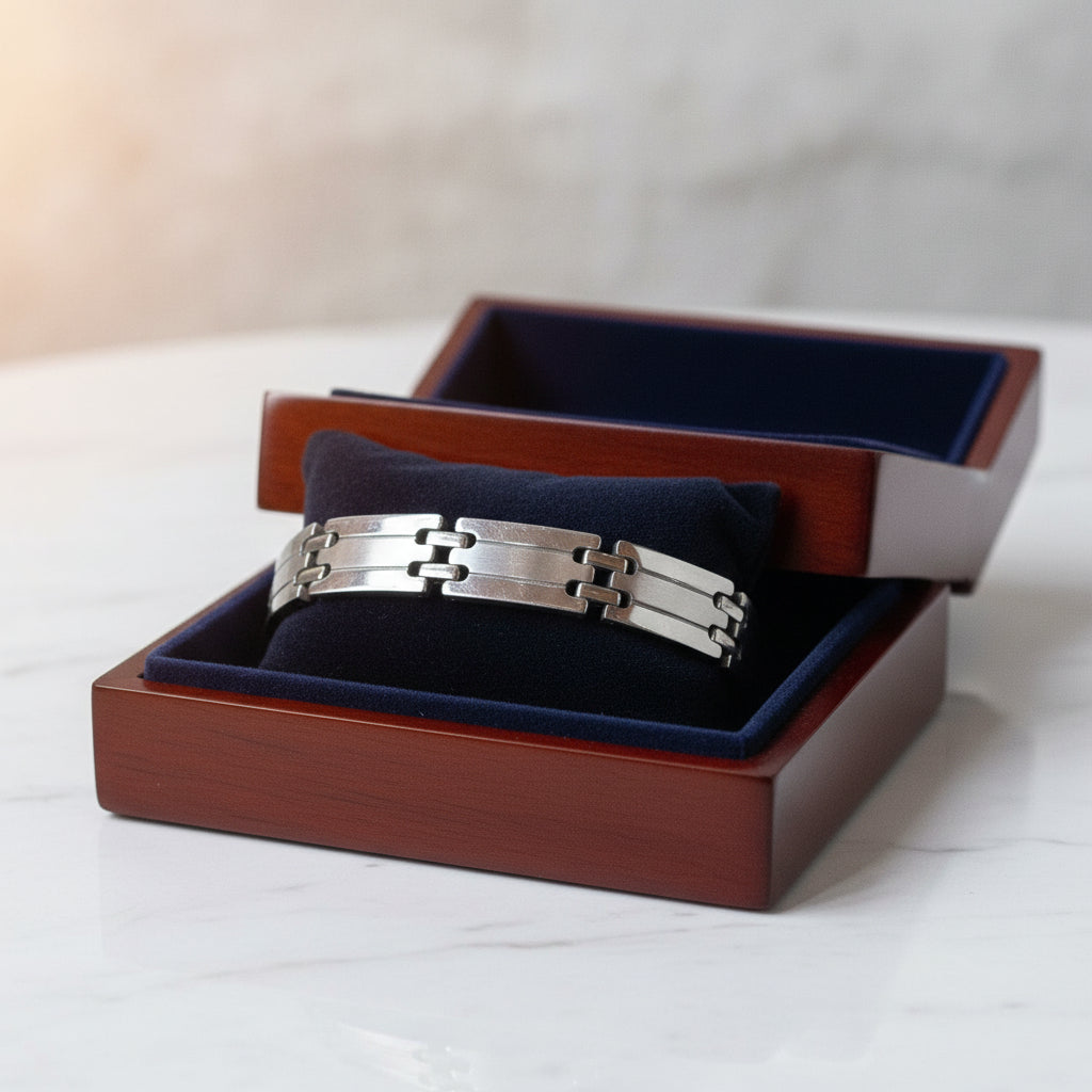 Men's Stainless-Steel Silver Colored Curved Link Bracelet- 10"
