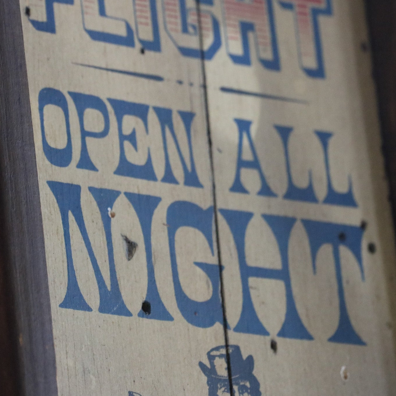Vintage Handcrafted Wooden Sign Stars & Stripes with Expert Ski Instruction Up One Flight Open All Night