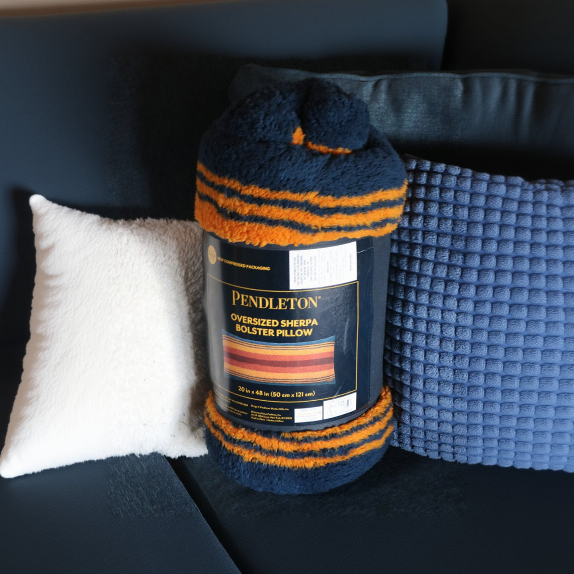 Pendleton Oversized Sherpa Bolster Pillow- Grand Canyon Blue