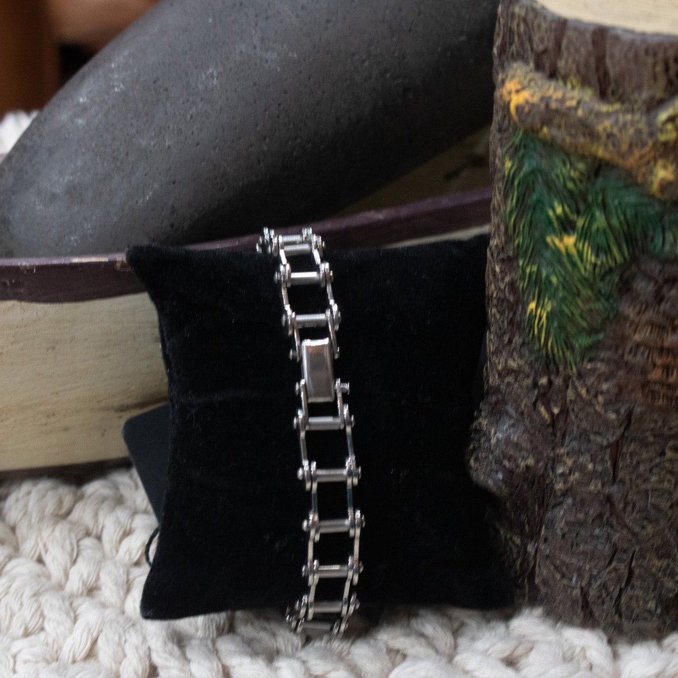 Men's Stainless Steel Silver Bike Chain Link Bracelet 10" Round