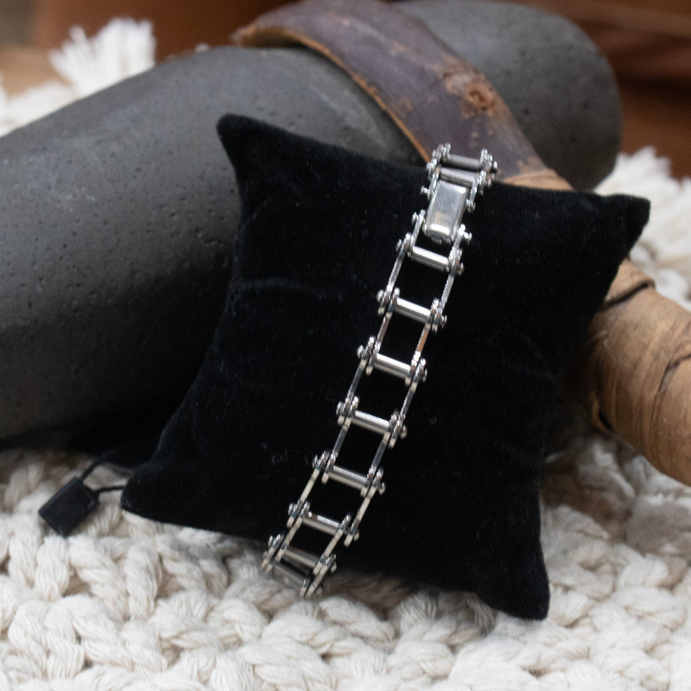 Men's Stainless Steel Silver Bike Chain Link Bracelet 10" Round