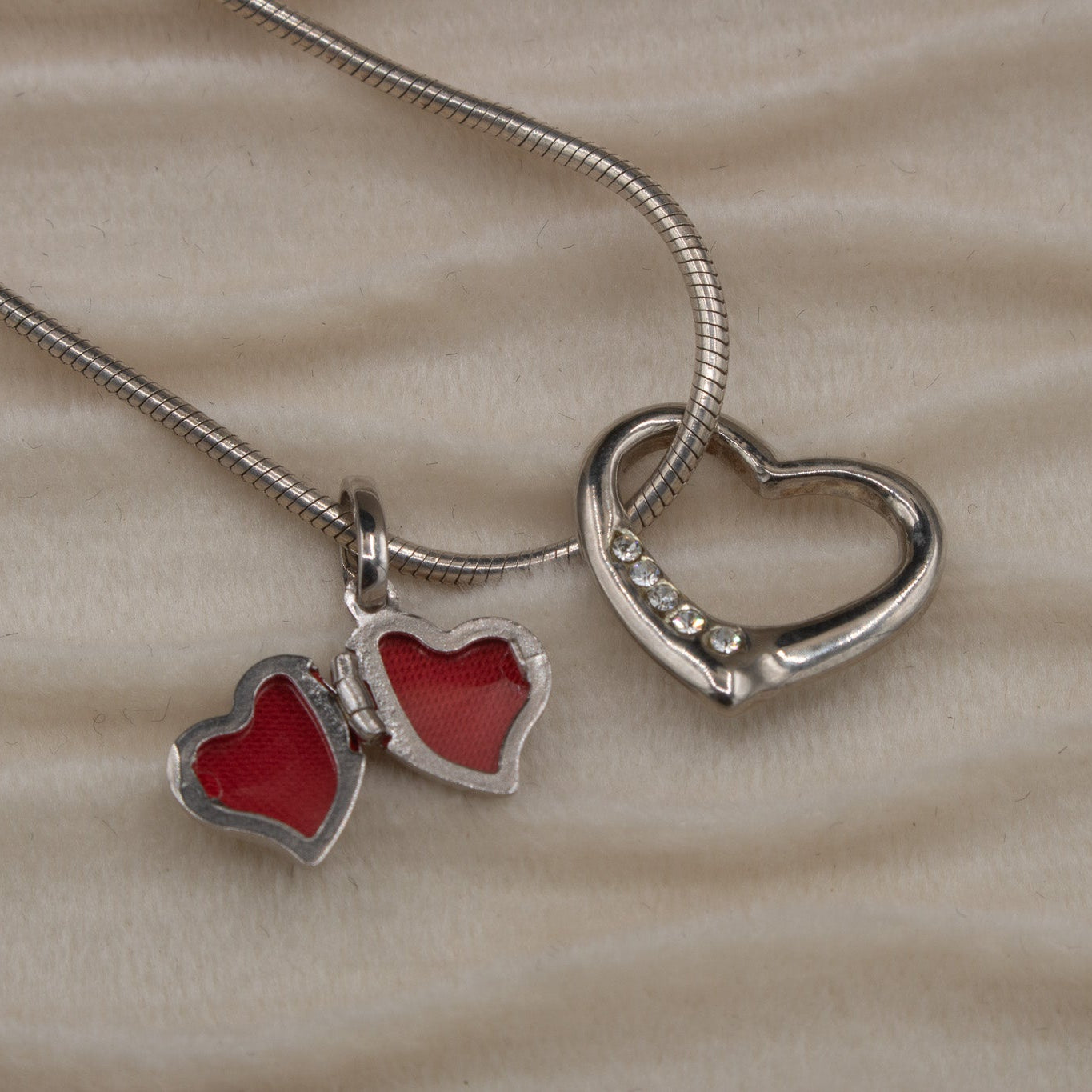 Heart Locket with Heart Charm Necklace